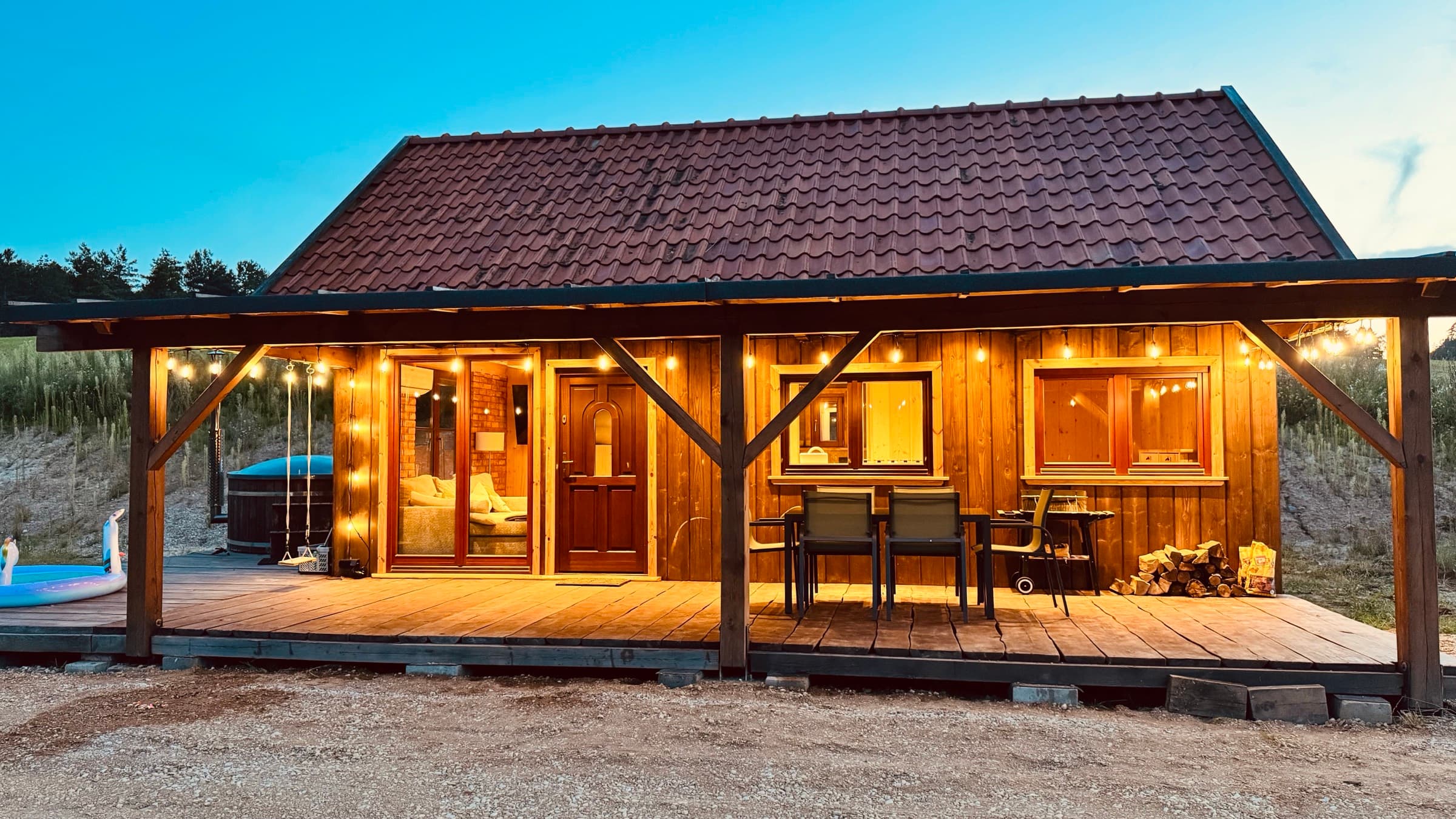 Cabin — You pull up to the cabin